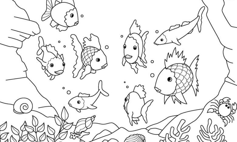 Animal Fish Under the Submarine Coloring Page