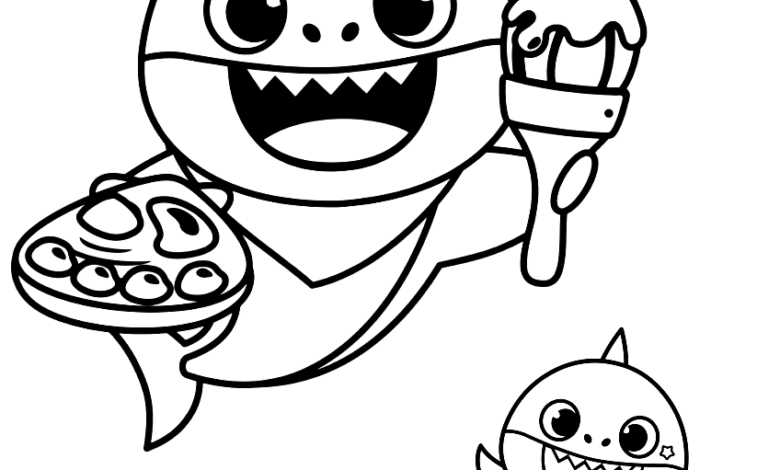 Baby Shark Painting Coloring Page