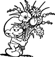 Cartoon Smurf Flowers Coloring Page