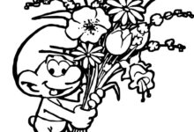 Cartoon Smurf Flowers Coloring Page