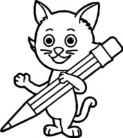 Cat Holding Pencil Coloring Page