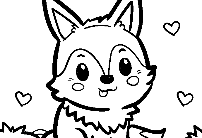Cute Fox Heart Coloring Page