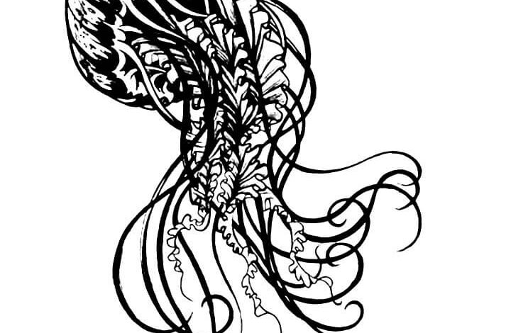 Dark Jellyfish Drawing Coloring Page