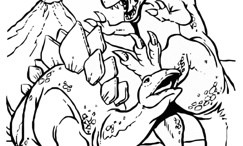 Dinosaur T Rex Attack Coloring Page
