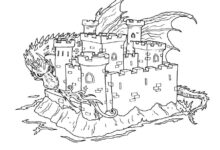 Dragon and Castle Coloring Page