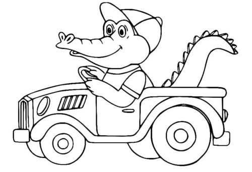 Driving Crocodile Coloring Page