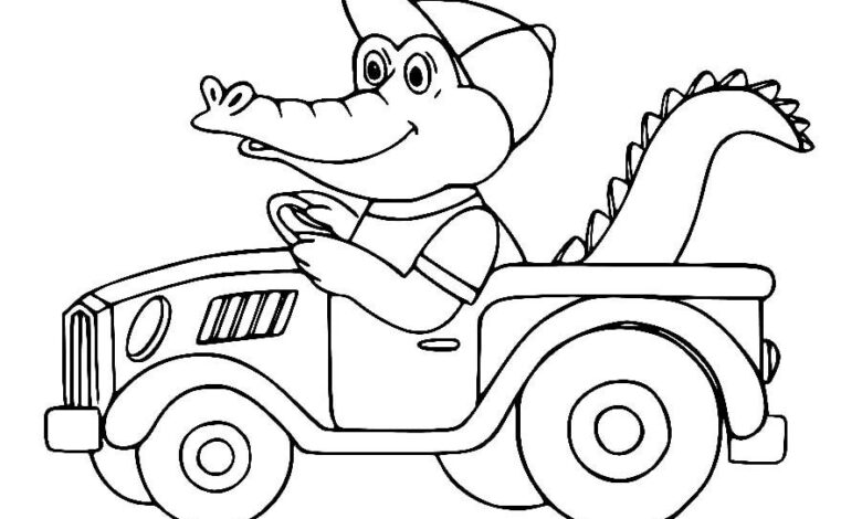 Driving Crocodile Coloring Page