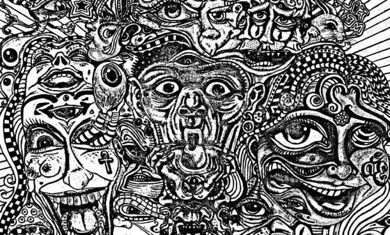 Faces Trippy Coloring Page for Adults