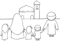 Family Going to Mosque Coloring Page