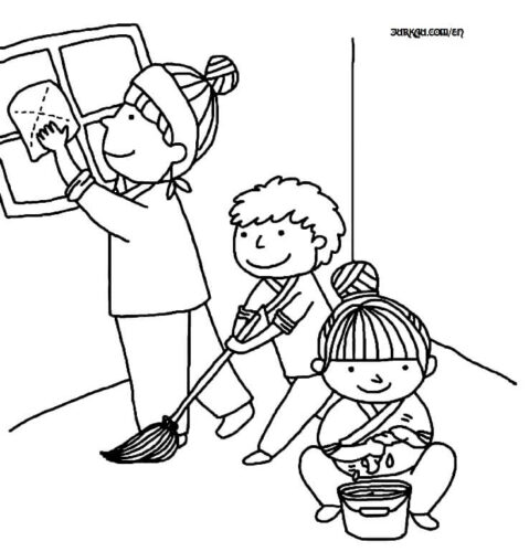 Free Kindness Cleaning Home Coloring Page