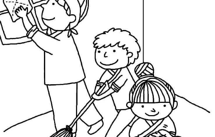 Free Kindness Cleaning Home Coloring Page