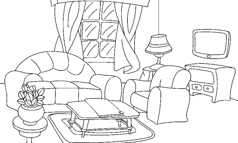 Furniture TV Vase Carpet Sofa Coloring Page