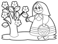 Girl Picking Flowers Coloring Page