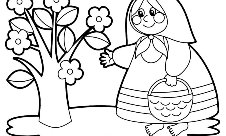 Girl Picking Flowers Coloring Page
