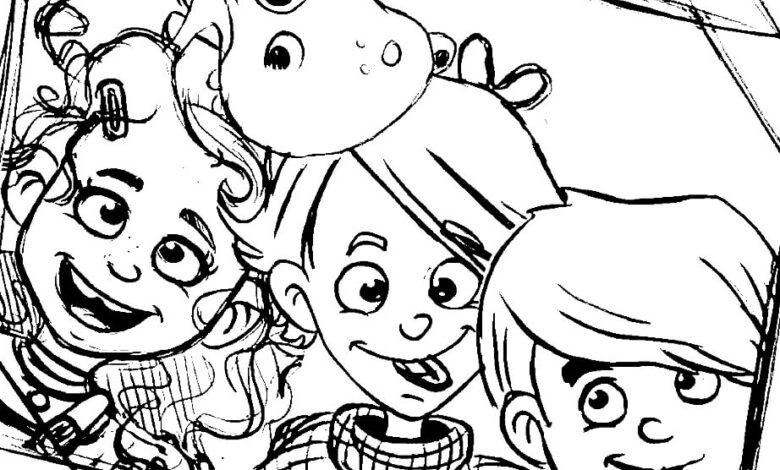Happy Kids Playing Games Coloring Page