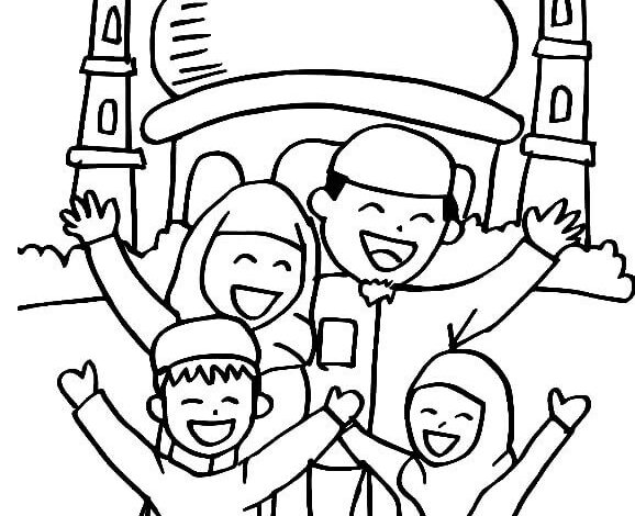Happy Muslim Family Coloring Page
