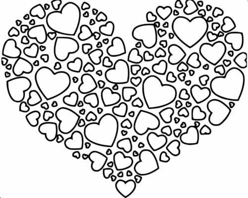 Kalplerden Oluşan Kalp Boyama Sayfası