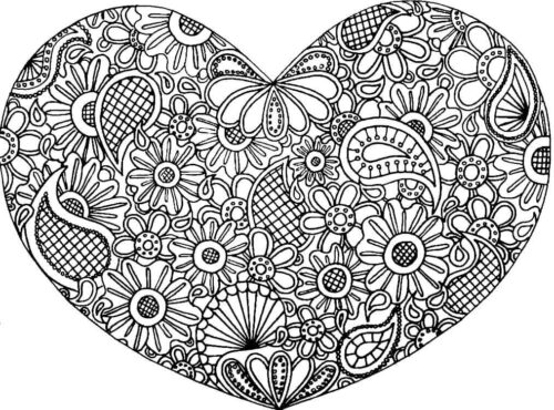 Heart Mandala Buta Coloring Page