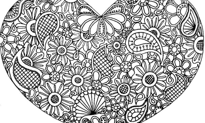 Heart Mandala Buta Coloring Page