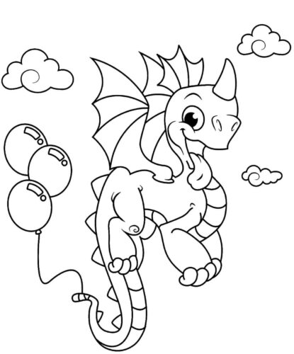 Horned Flying Baby Dragon Coloring Page