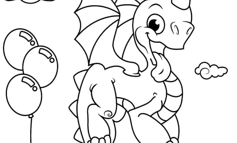 Horned Flying Baby Dragon Coloring Page