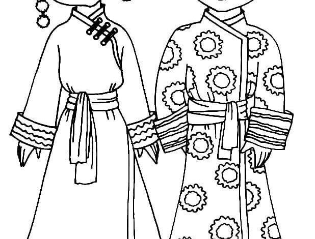 Kyrgyz Traditional Clothes Married Couple Coloring Page