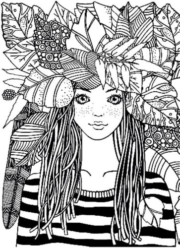 Leaves Girl Coloring Page