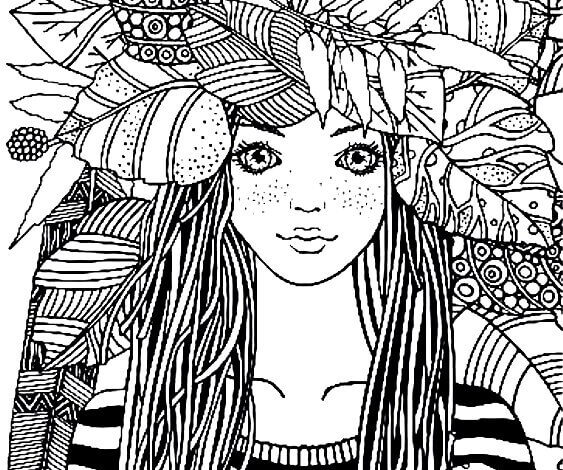 Leaves Girl Coloring Page