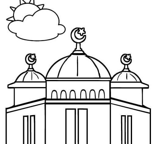 Mosque Sky Cloud Sun Coloring Page