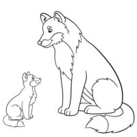 Mother Wolf and Baby Wolf Coloring Page