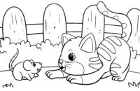 Mouse and Cat Coloring Page for Kids