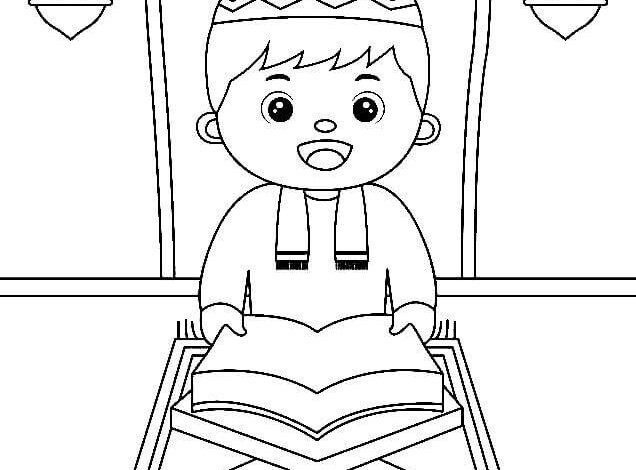 Muslim Boy Gaining Knowledge at the Lecture Coloring Page
