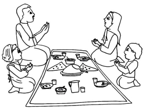 Muslim Family Thanking God Coloring Page