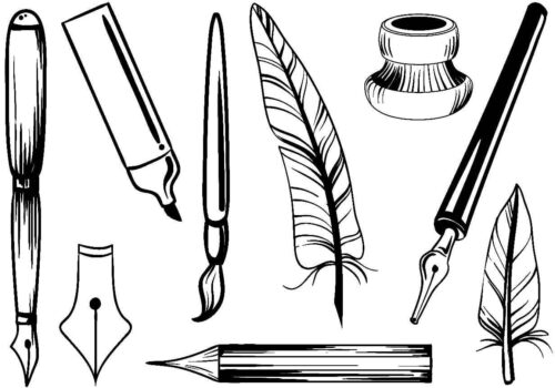 Pens Types Antique New Coloring Page