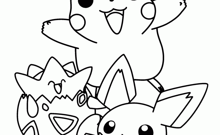 Pikachu Togepi Pichu Pokemon Coloring Page