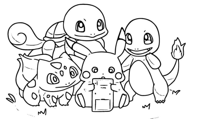 Pokemon Charmander Squirtle Bulbasaur Pikachu Coloring Page