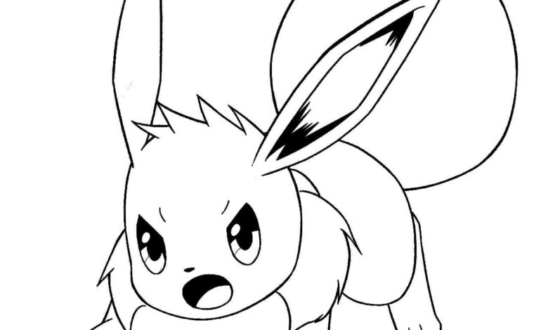 Pokemon Eevee Attack Running Coloring Page for Kids