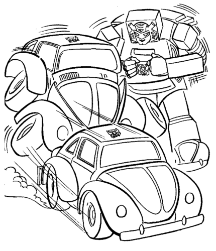 Printable Cartoon Transformers and Cars Coloring Page