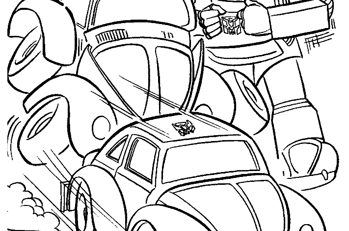 Printable Cartoon Transformers and Cars Coloring Page