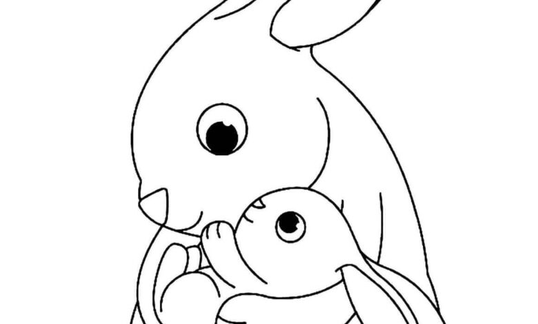 Rabbit and Cub Coloring Page