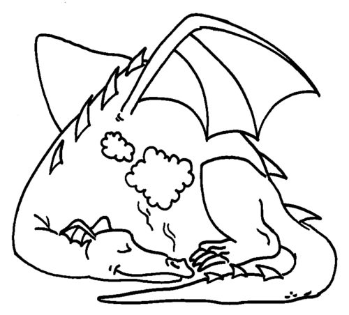 Sleeping Happy Dragon Coloring Page
