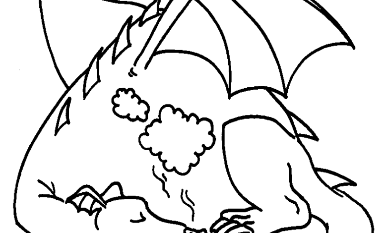 Sleeping Happy Dragon Coloring Page