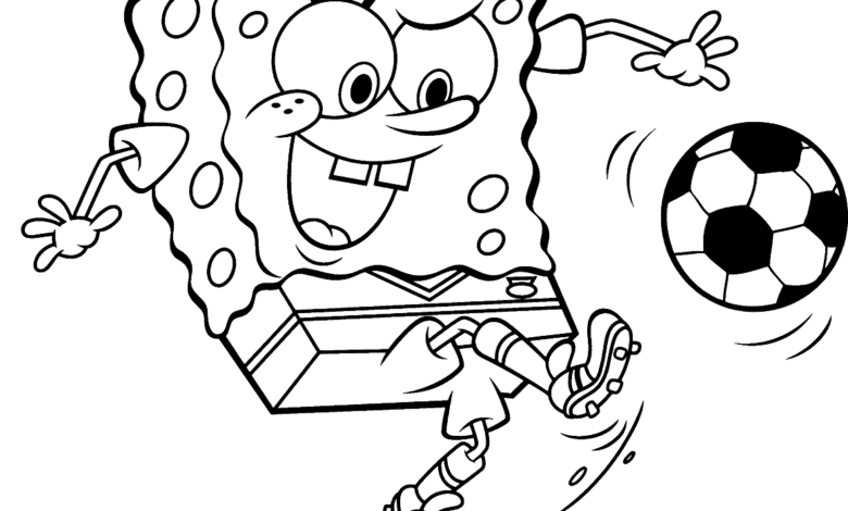 Sponge Bob Playing Football Coloring Page