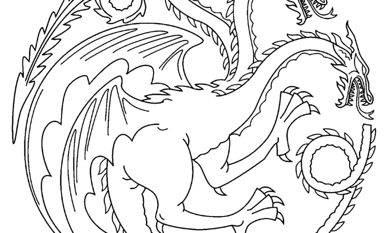 Three Headed Long Tailed Dragon Coloring Page