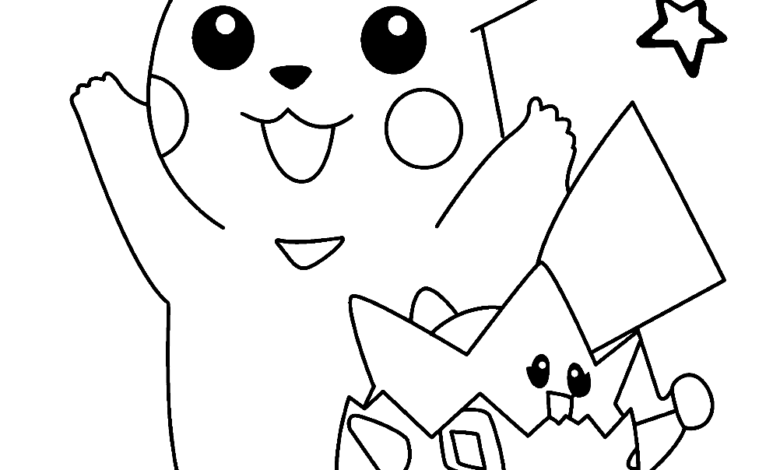 Togepi Pikachu Pokemon Coloring Page