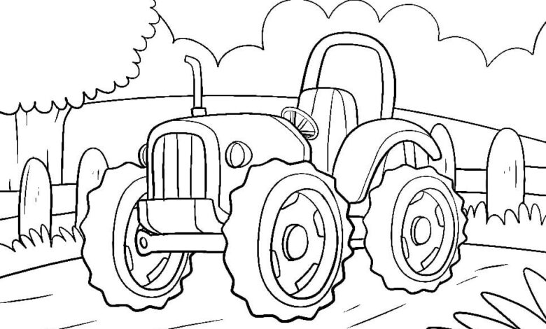 Tractor Fence Farm Coloring Page
