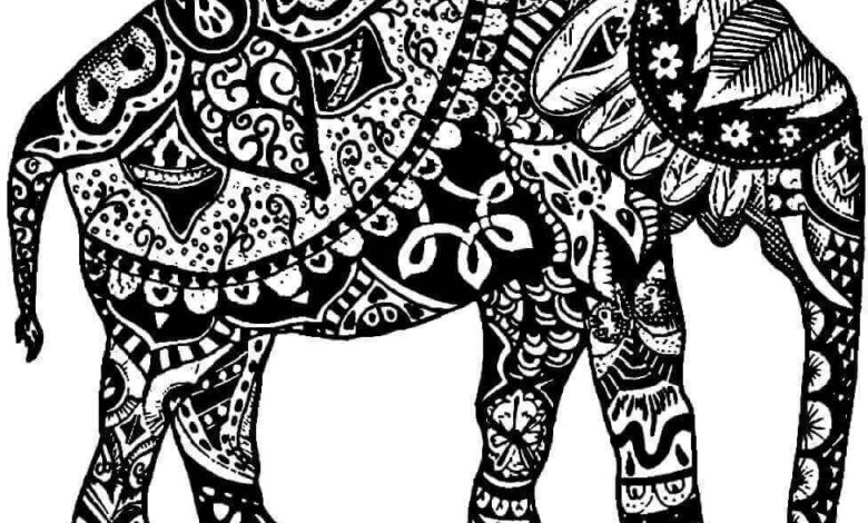 Uzbek Patterns Elephant Mandala Coloring Page