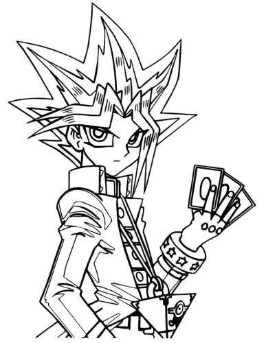 Yugi Moto Card Game Cartoon Coloring Page