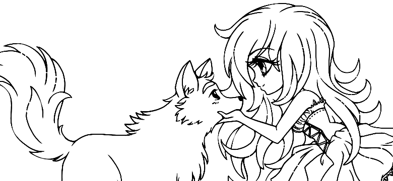 Anime Girl Cute Wolf Coloring Page
