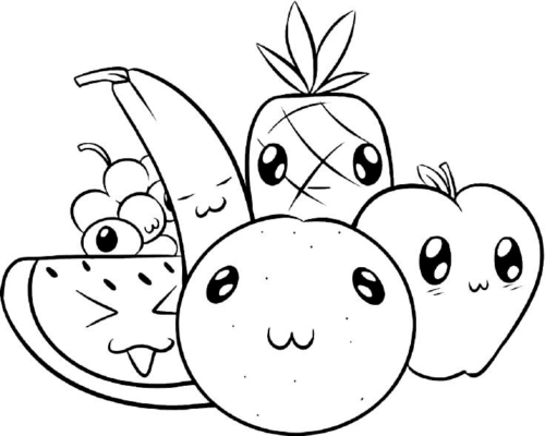 Cute Fruits Coloring Pages 1
